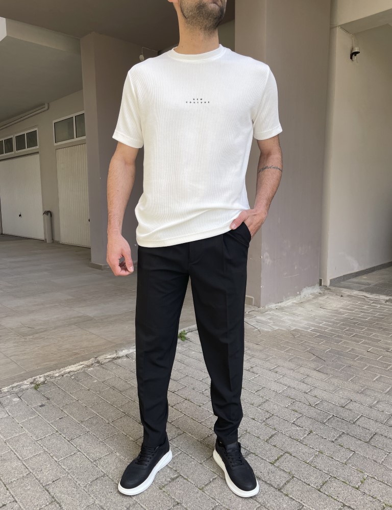 Ανδρικό μαύρο υφασμάτινο παντελόνι με πιέτα και λάστιχο στην μέση FCL00295M φωτογραφία